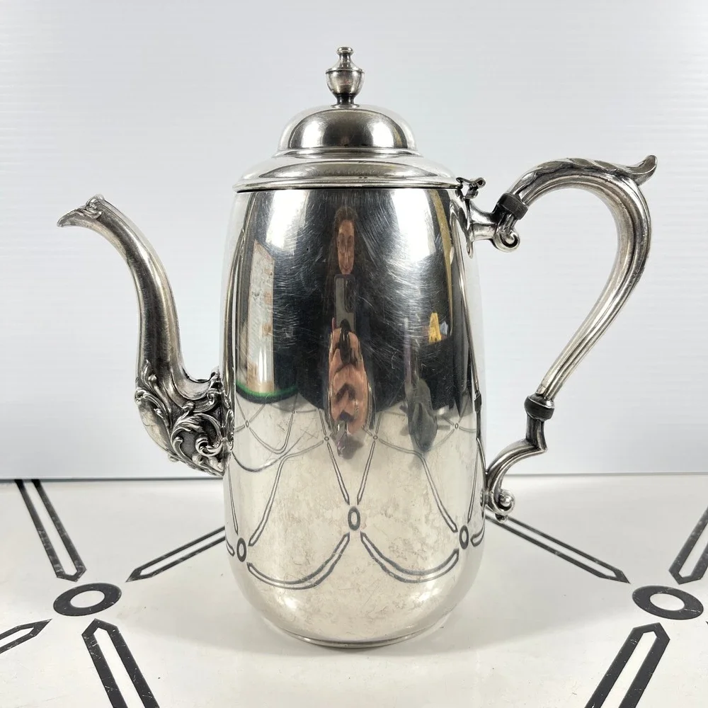 Sheridan Silver Plate Coffee Pot Etched Swag Scroll Spout English FPS